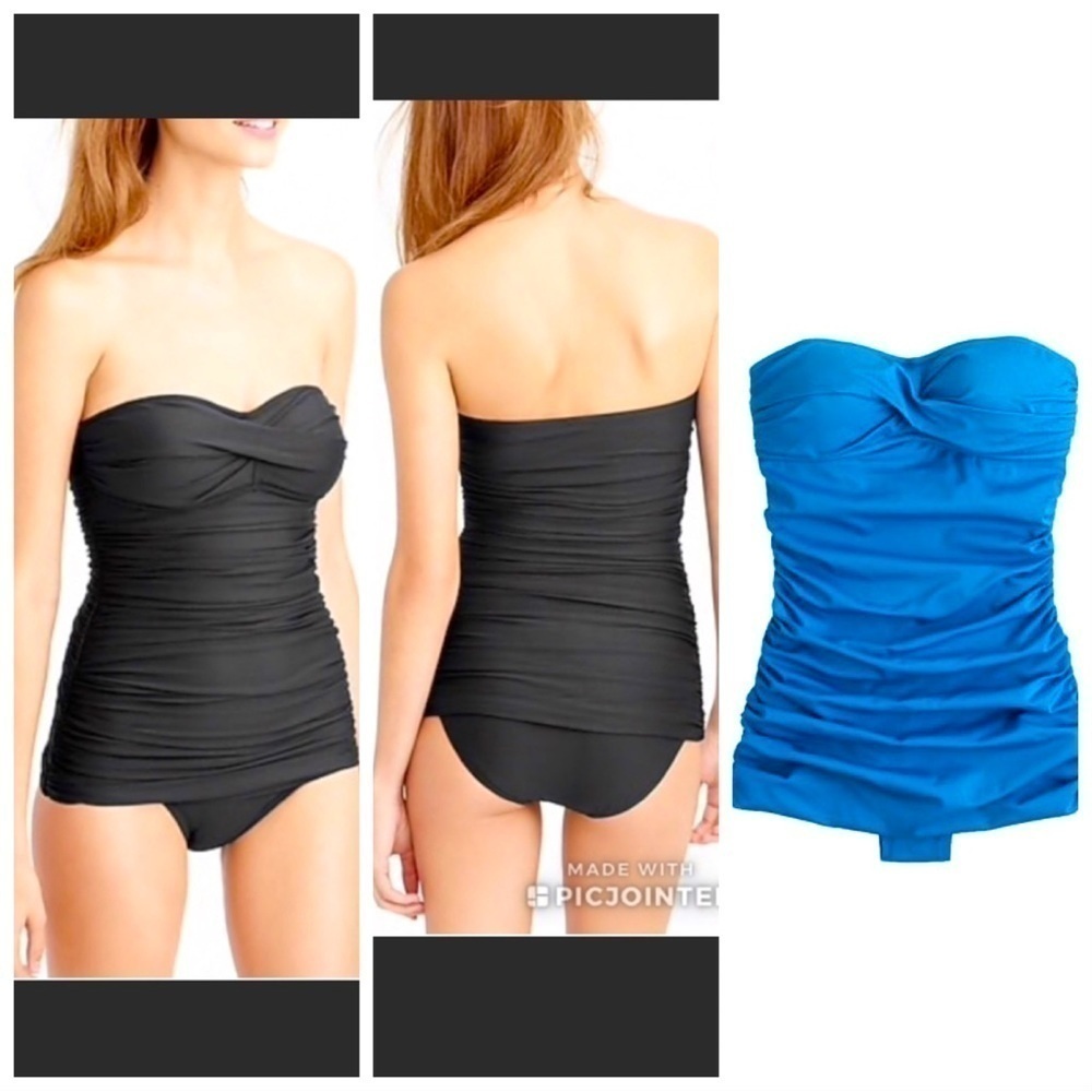 J Crew Blue Skirted Twist Bandeau Bathing Suit, One Piece sz. 0